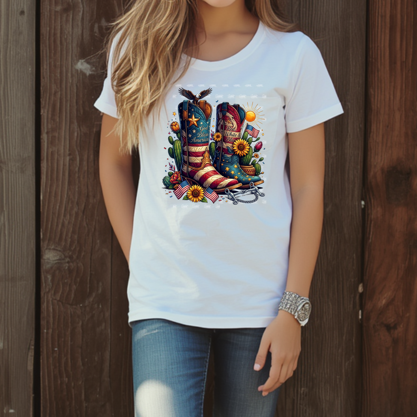 American Flag Boots Tshirt